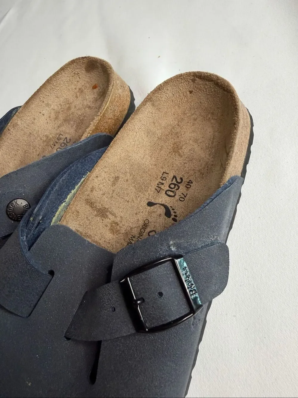 Birkenstock Boston Clogs Navy Blue Slip On Comfort Shoes Ladies 9 Men’s 7